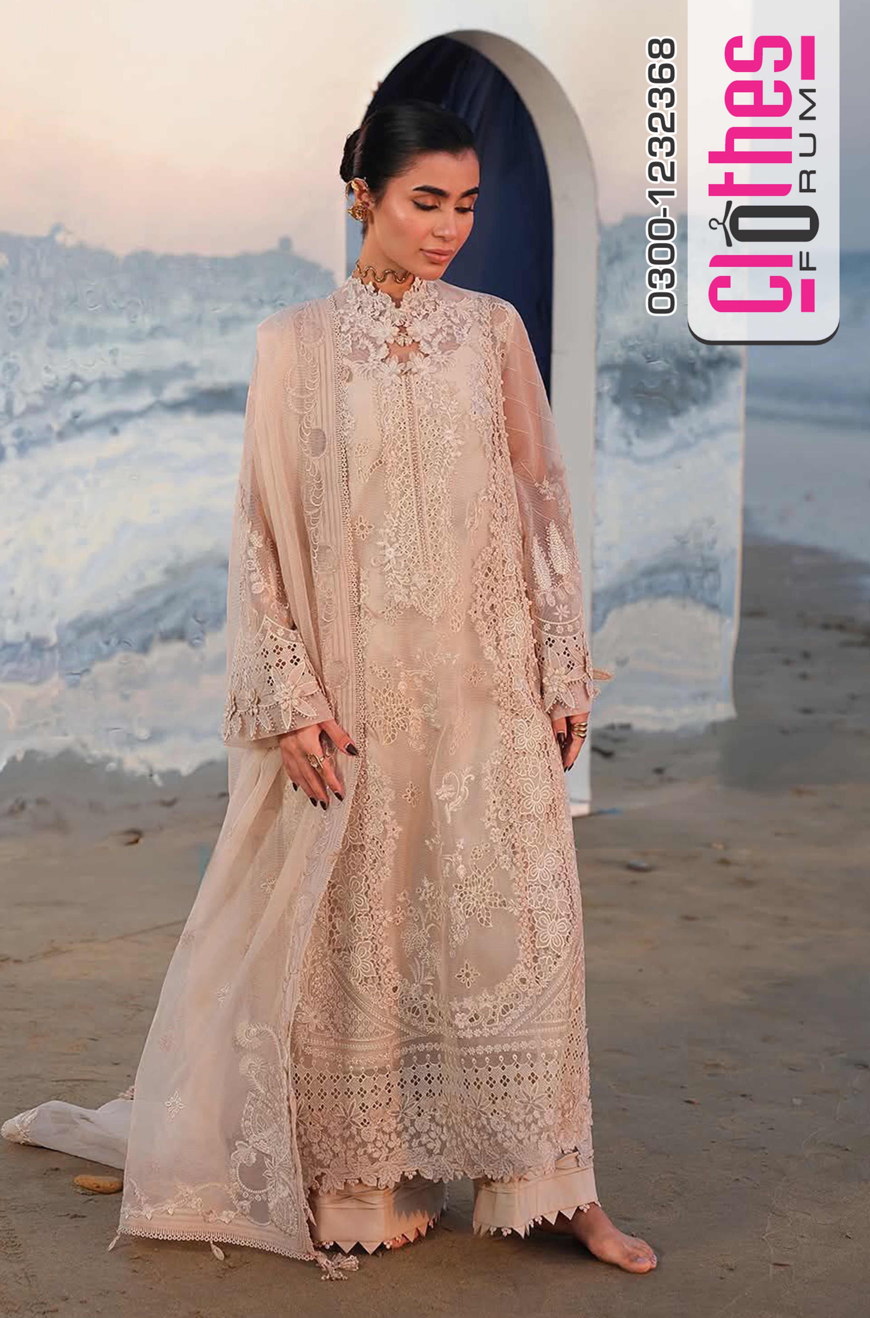 Qalamkar Lawn 2026 | Chikankari Embroidered Rocket Net