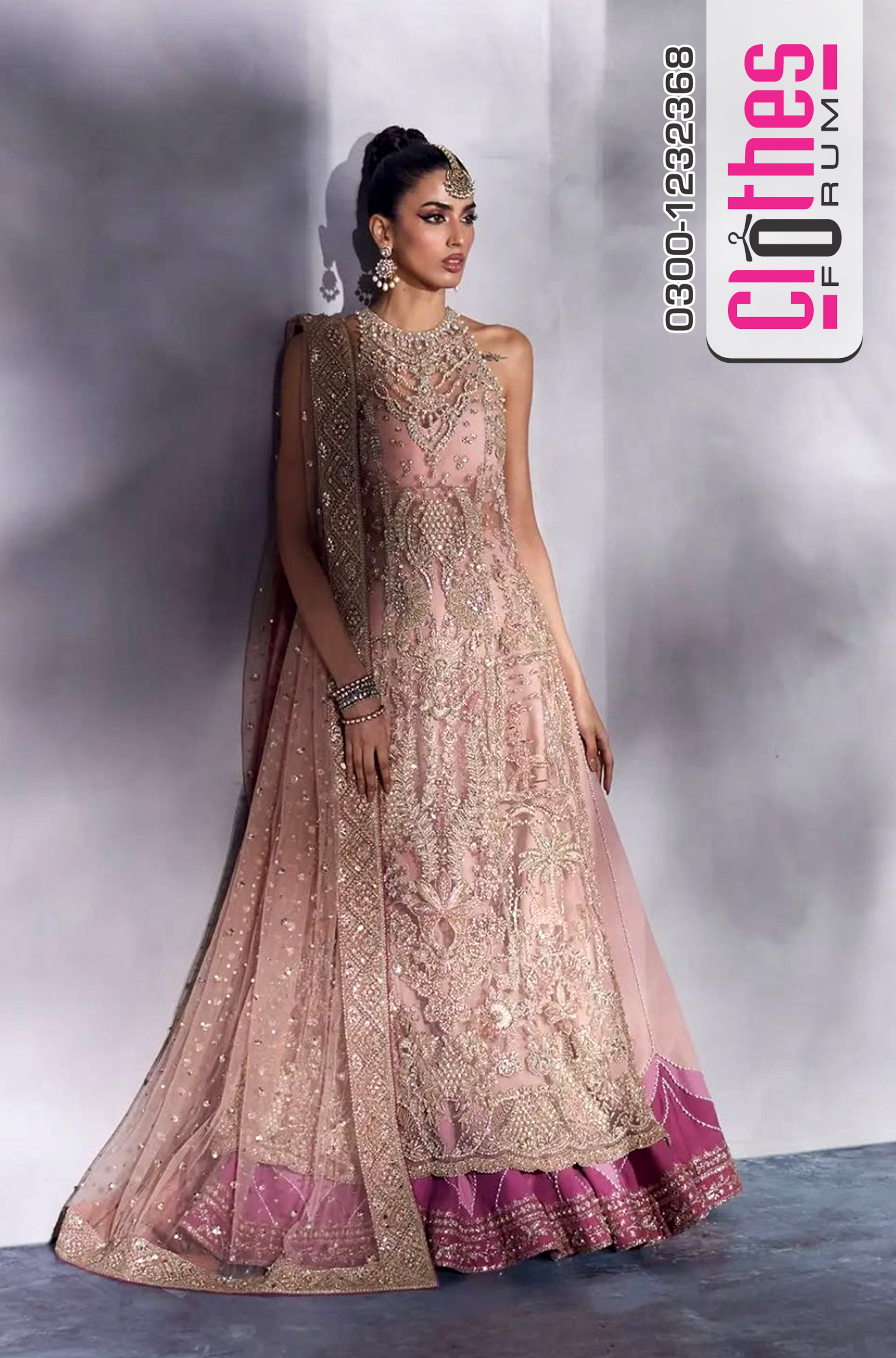Soraya Blush Pink Bridal Dress | Hand-Embroidered Net Wedding Ensemble