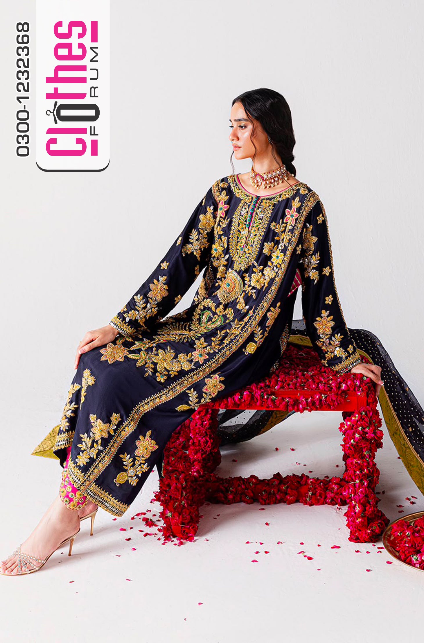 Sara Rohail Asghar Black Embroidered Silk Shalwar Kameez Set