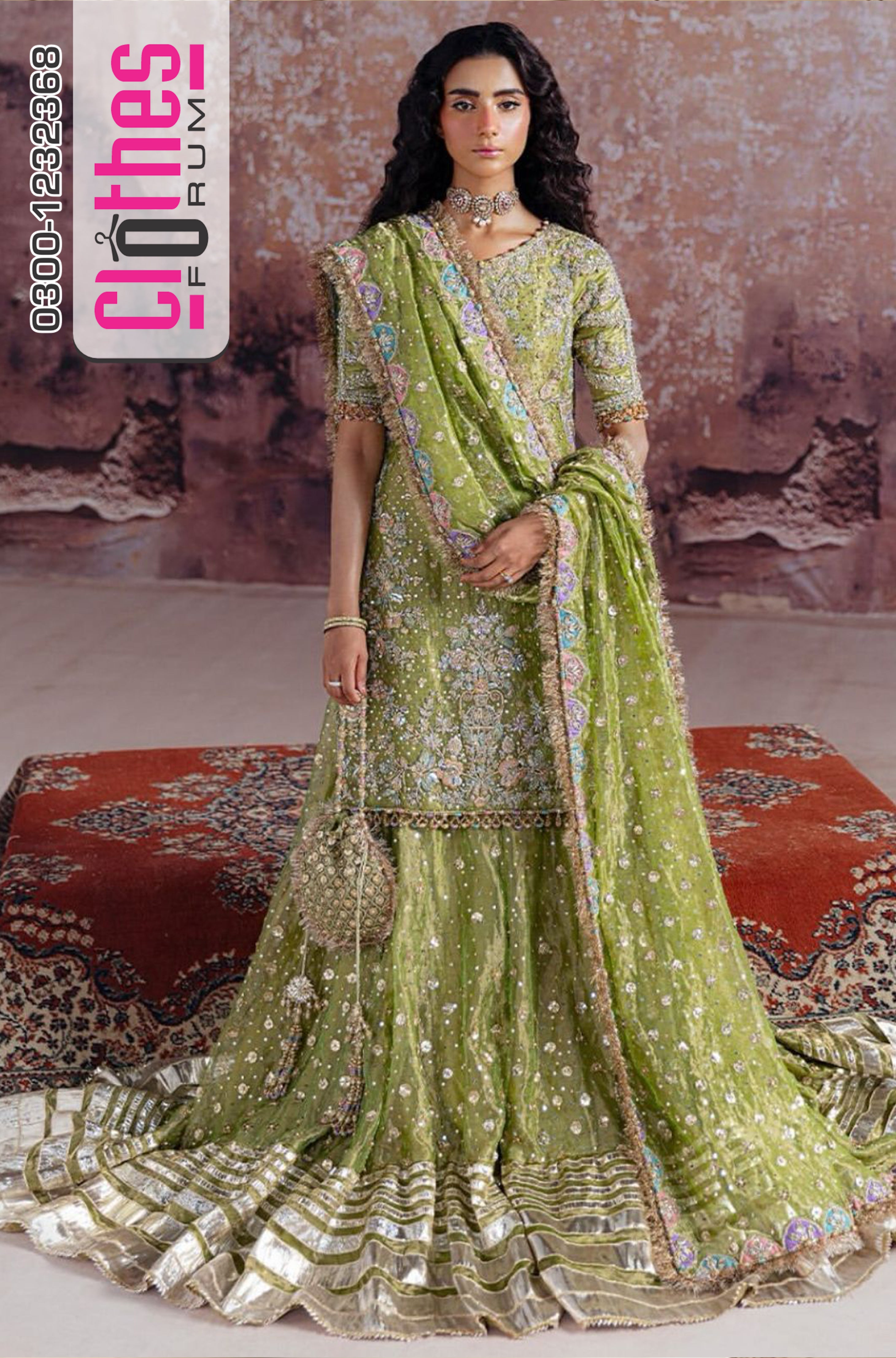 Sara Rohail Asghar Shadan – Pure Tissue Farshi Gharara Set | Handcrafted Zardozi Wedding Outfit