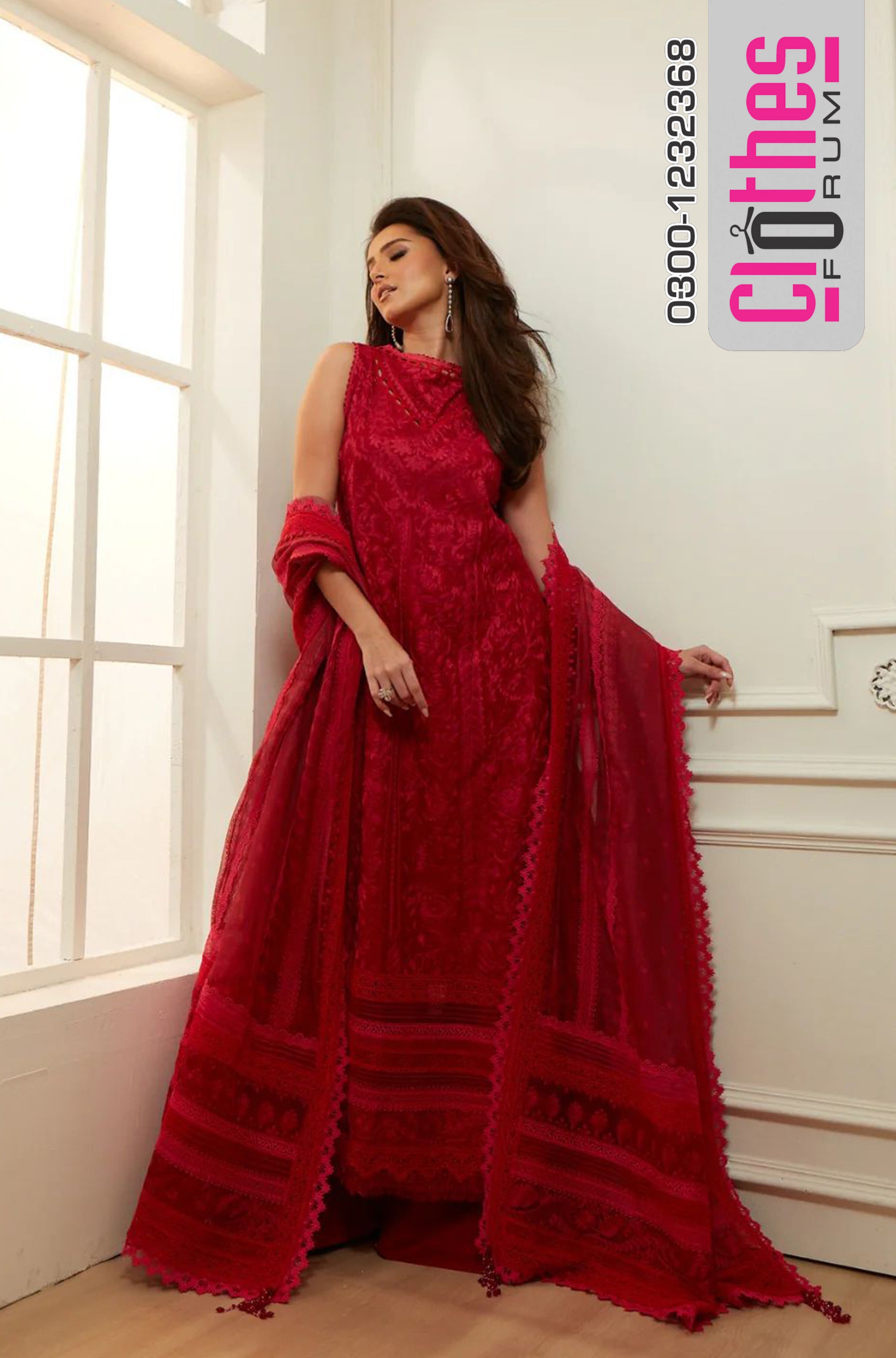 Sobia Nazir Red Luxury Lawn 2026 | Embroidered Cotton Net Pakistani Suit