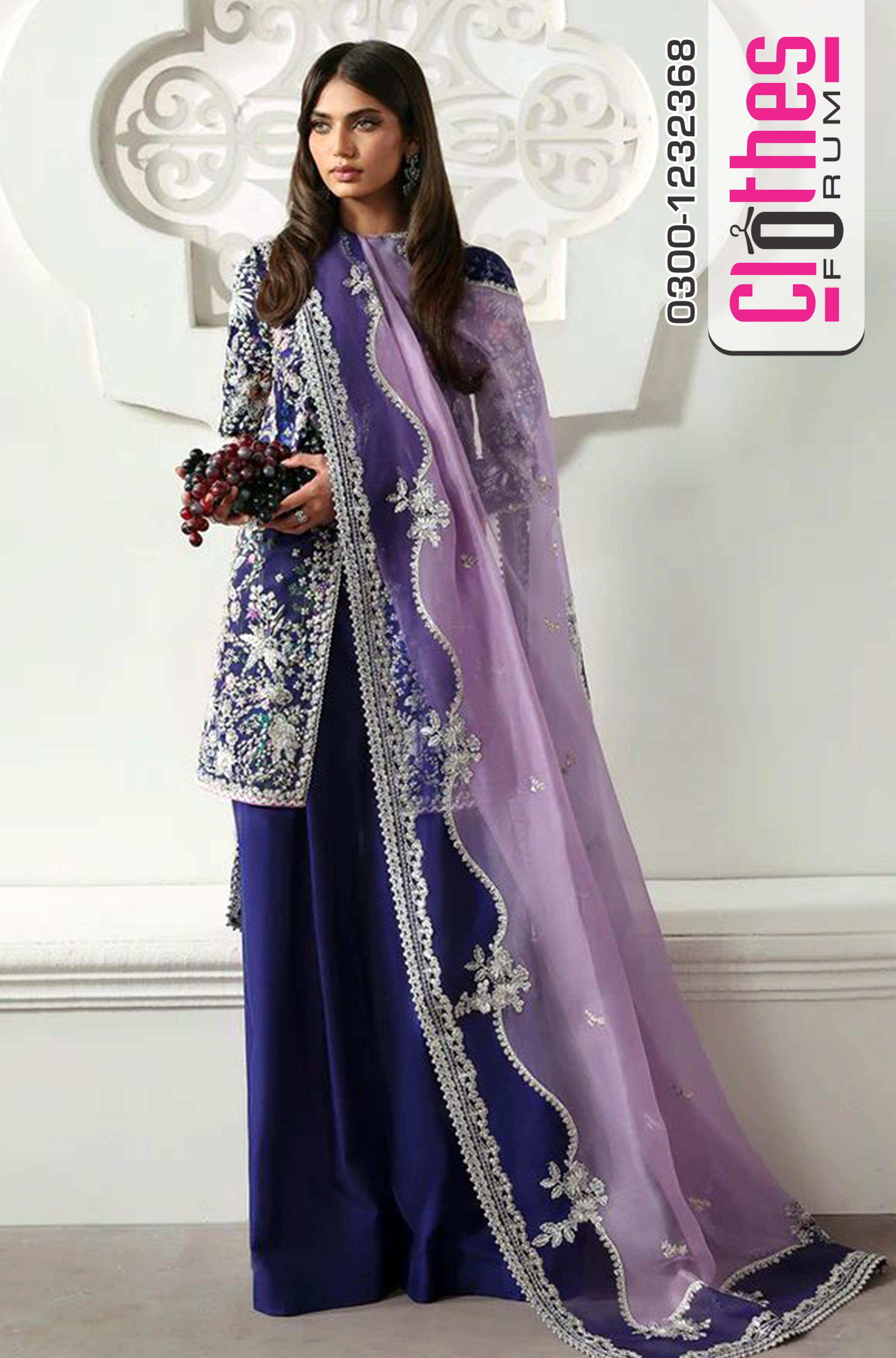 Soraya Floral Printed Purple Silk Suit | Luxury Unstitched