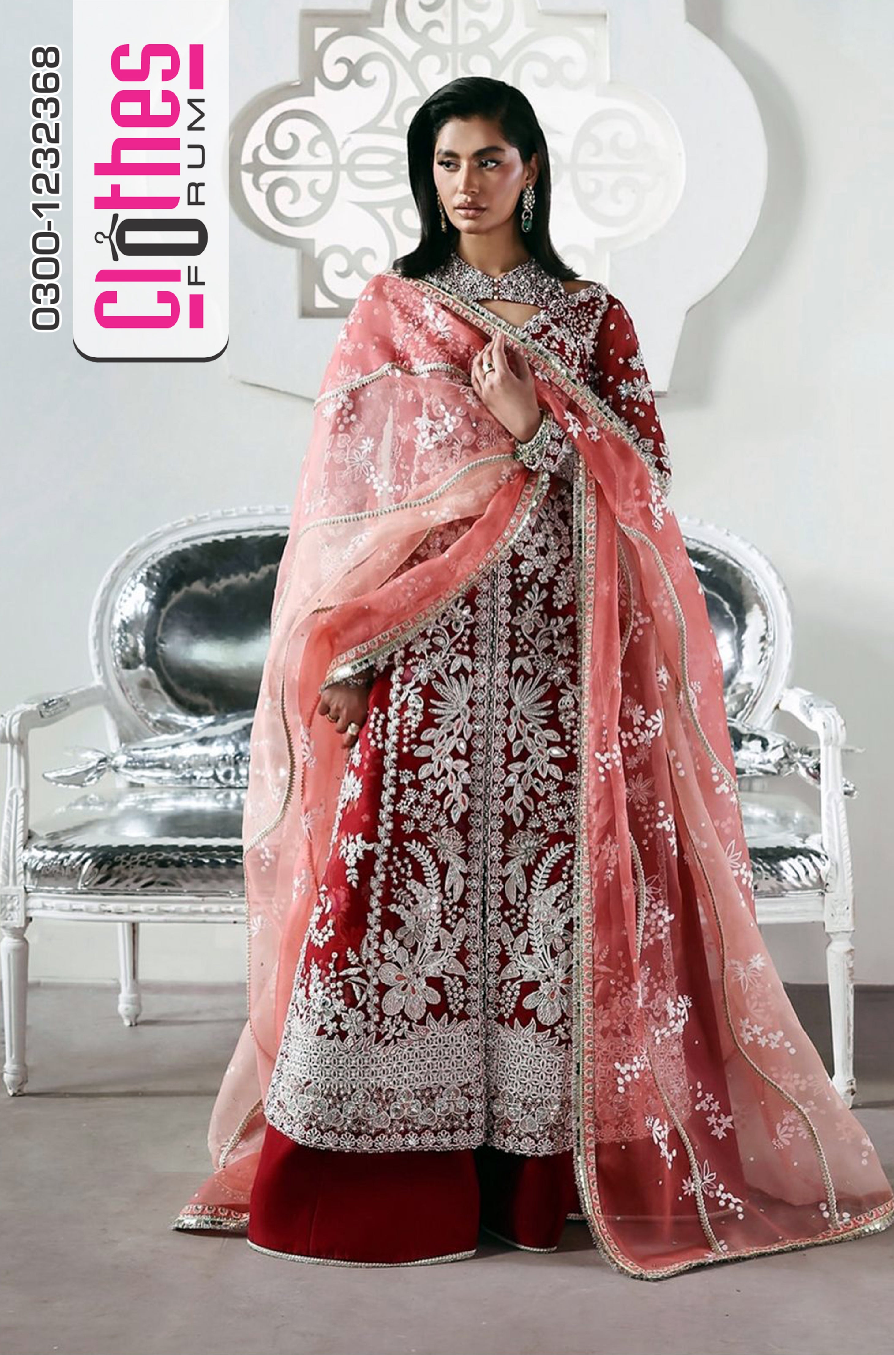 Soraya Crimson Red Wedding Wear | 16-Panel Luxury Bridal Dress by Clothes Forum
