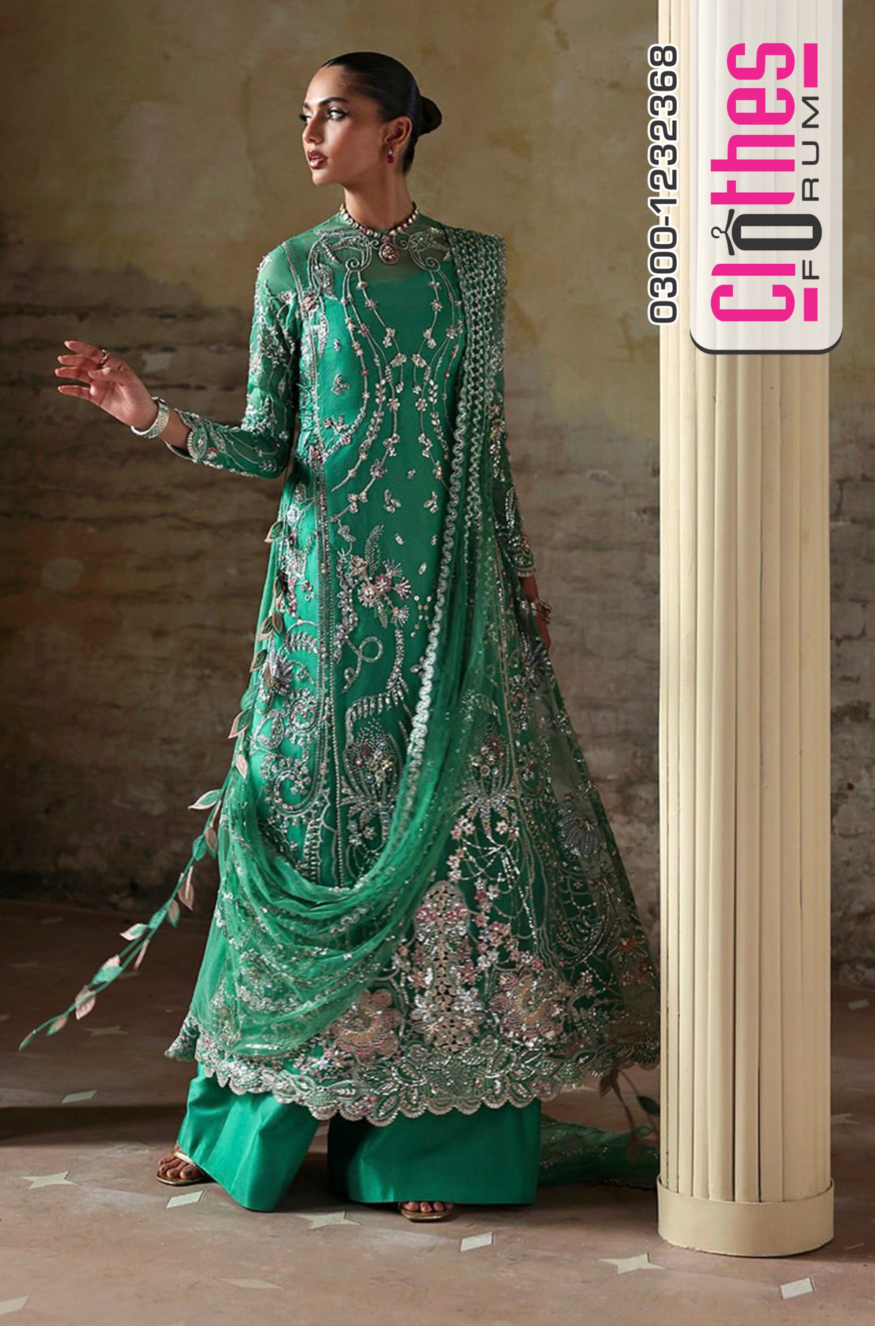 Soraya – Mazari Green Hand-Embellished Organza Ensemble (Unstitched)