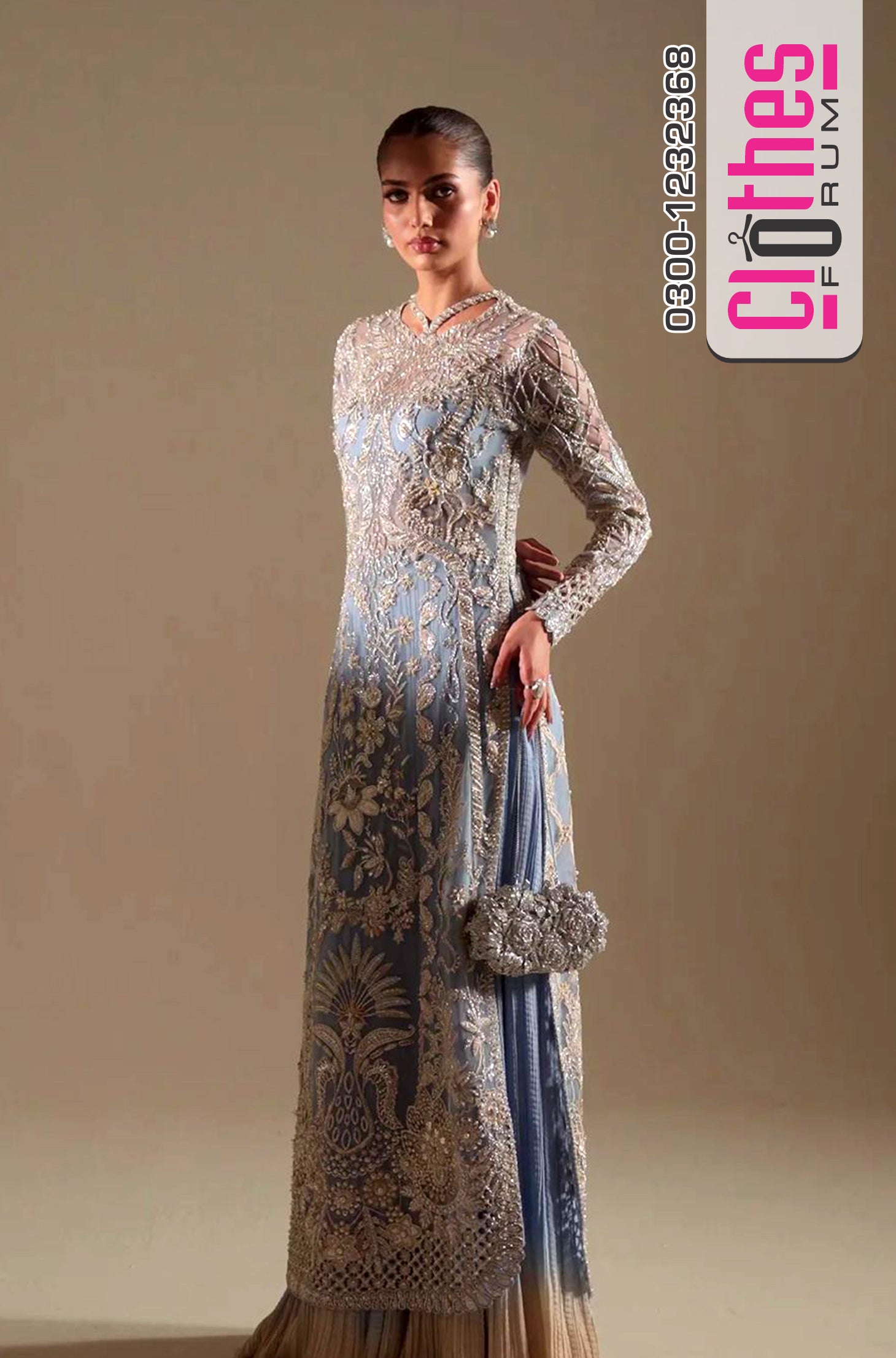 Soraya Ice Blue Embroidered Maxi - Luxury Bridal & Formal Wear