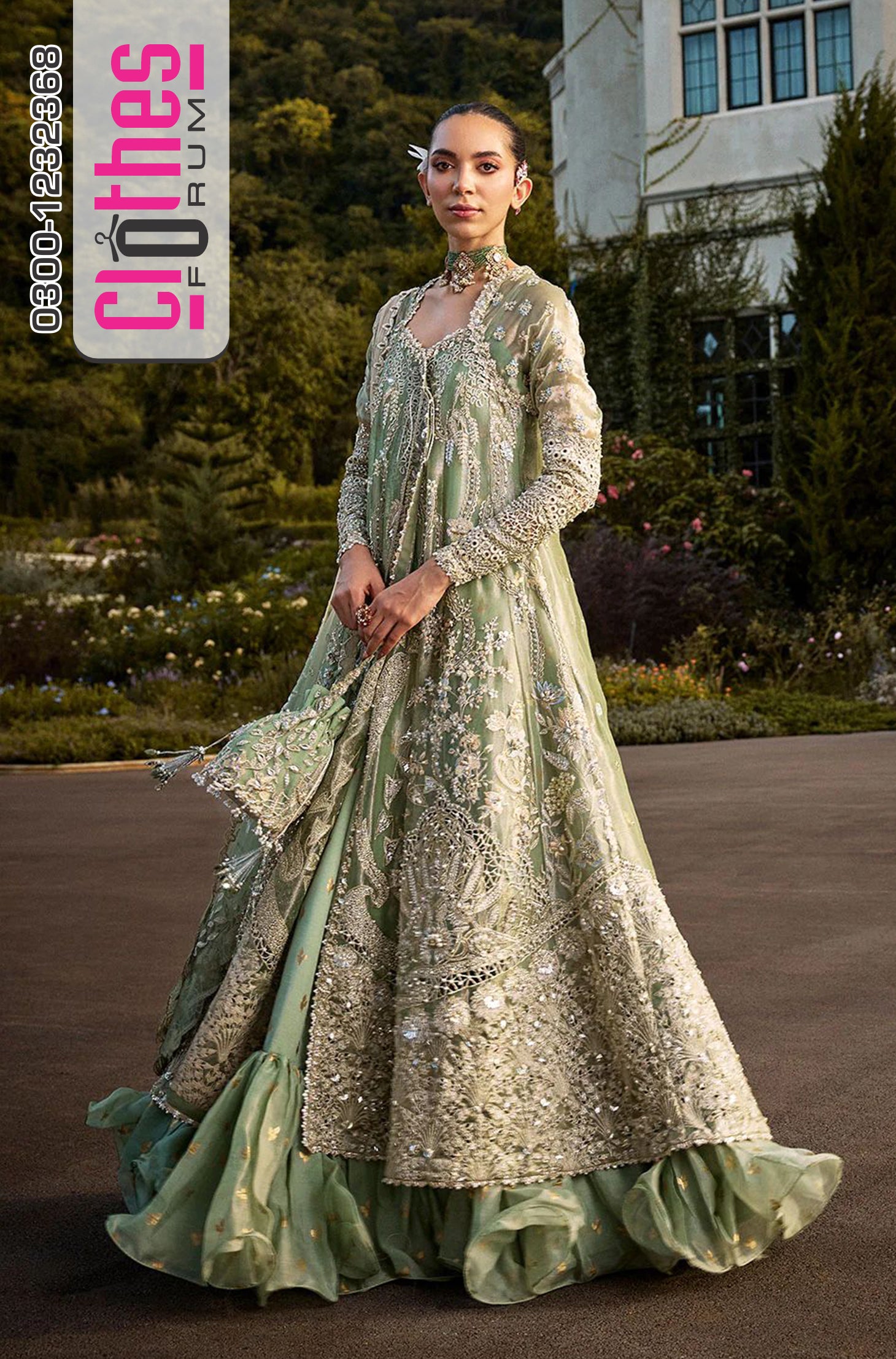 Soraya Green Bridal Tissue Ensemble – Hand Embellished Chiffon Collection