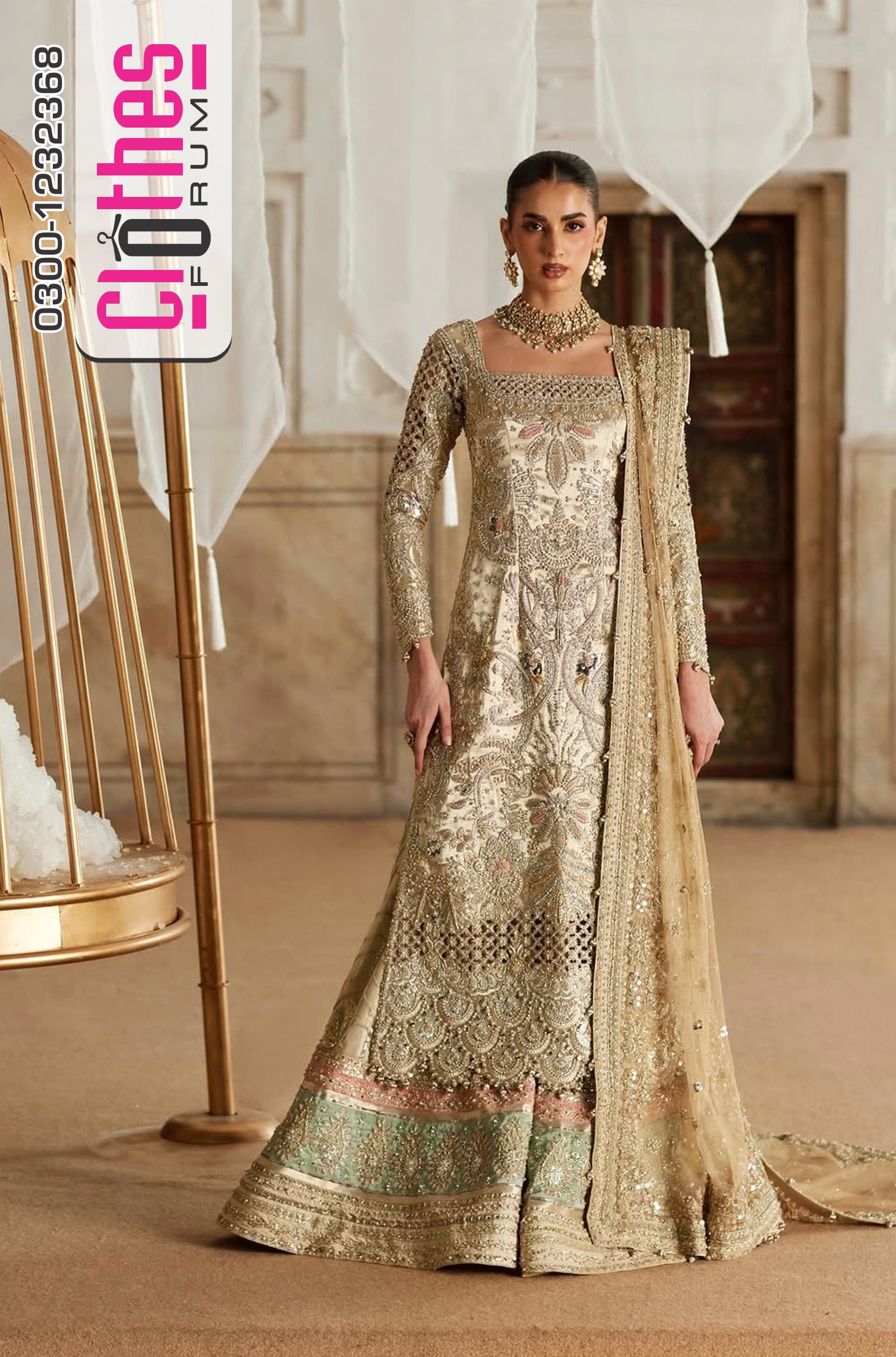 Soraya Khusht Champagne Gold Luxury Bridal Sharara Suit