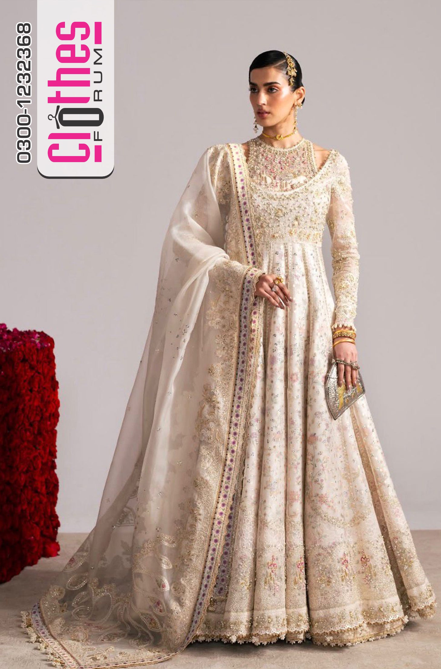 Suffuse by Sana Yasir Ivory Embroidered Organza Pishwas - 5 Piece