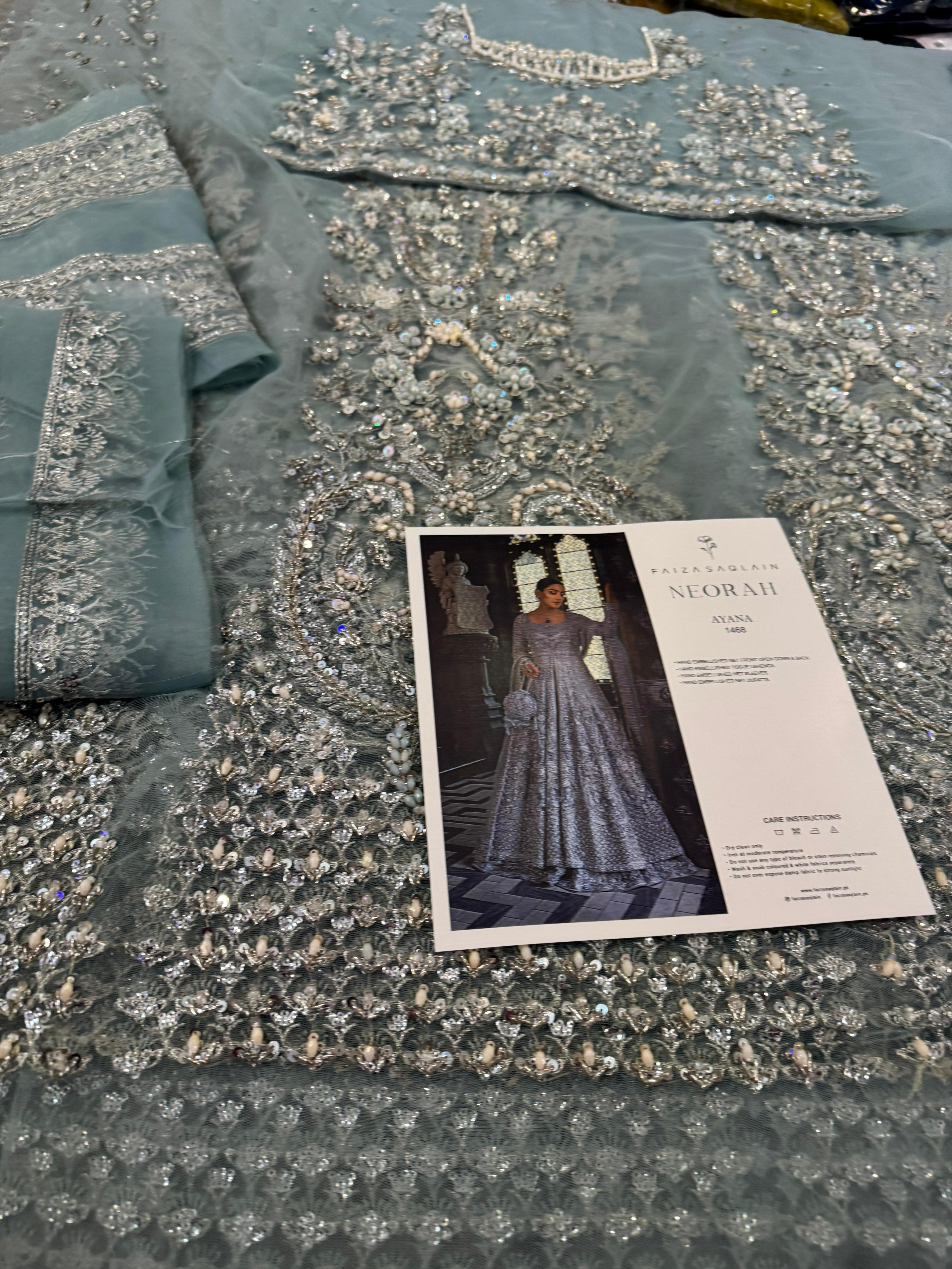 Faiza Saqlain Sky Blue Hand-Embellished Bridal Gown clothesforum Faiza Saqlain Sky Blue Hand-Embellished Bridal Gown clothesforum