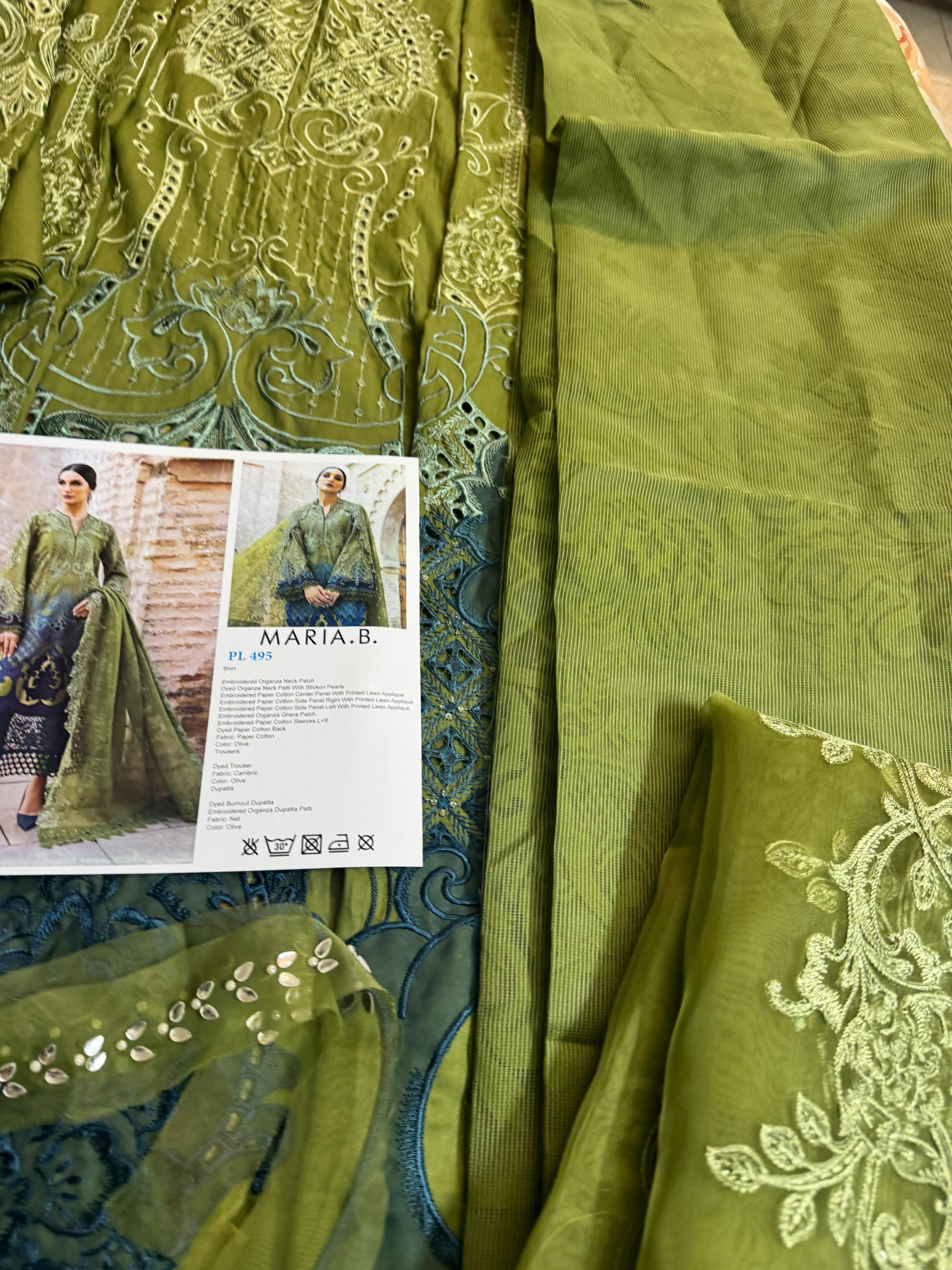 Maria B Voyage à Luxe x Morocco – Olive & Teal Embroidered Paper Cotton Masterpiece