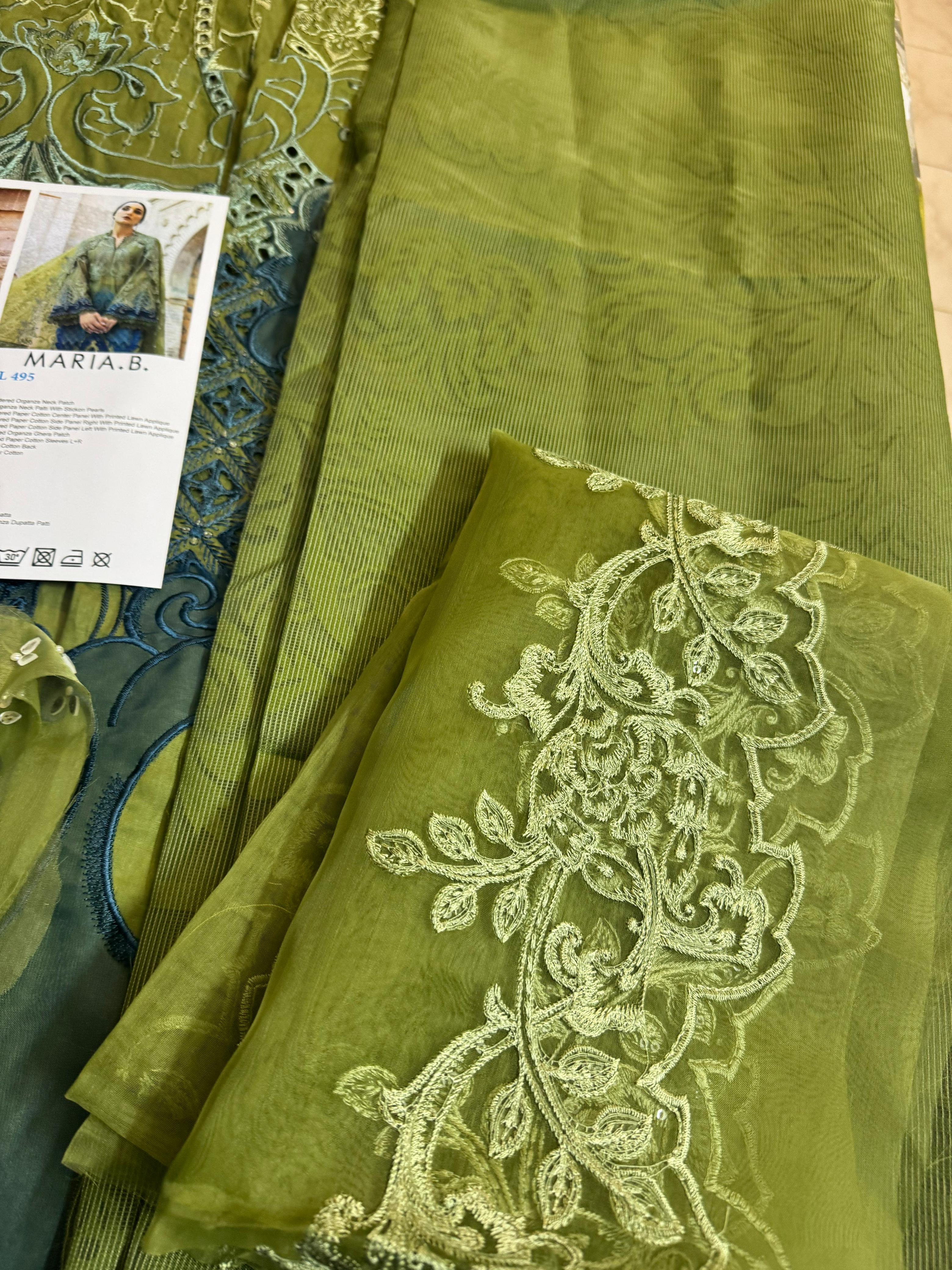 Maria B Voyage à Luxe x Morocco – Olive & Teal Embroidered Paper Cotton Masterpiece