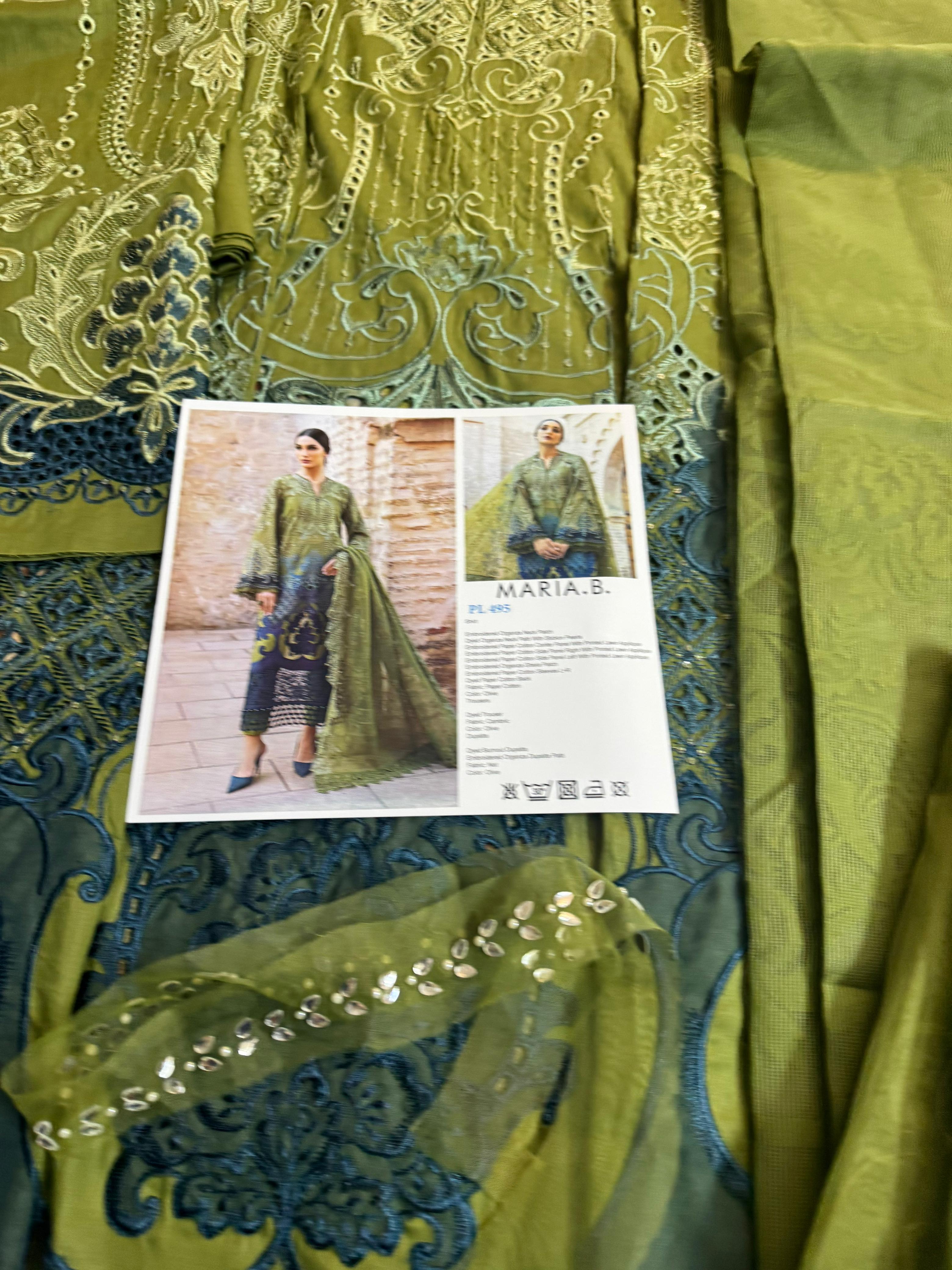Maria B Voyage à Luxe x Morocco – Olive & Teal Embroidered Paper Cotton Masterpiece