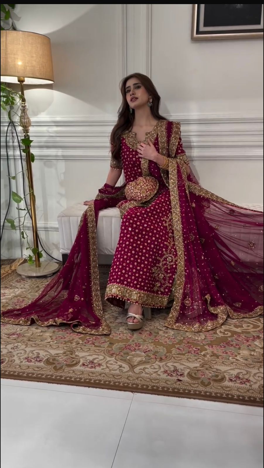 Haris Shakeel Wedding Edition Shocking Pink Chiffon Outfit – Hand Embellished with Sequins, Dabka & Cora Work