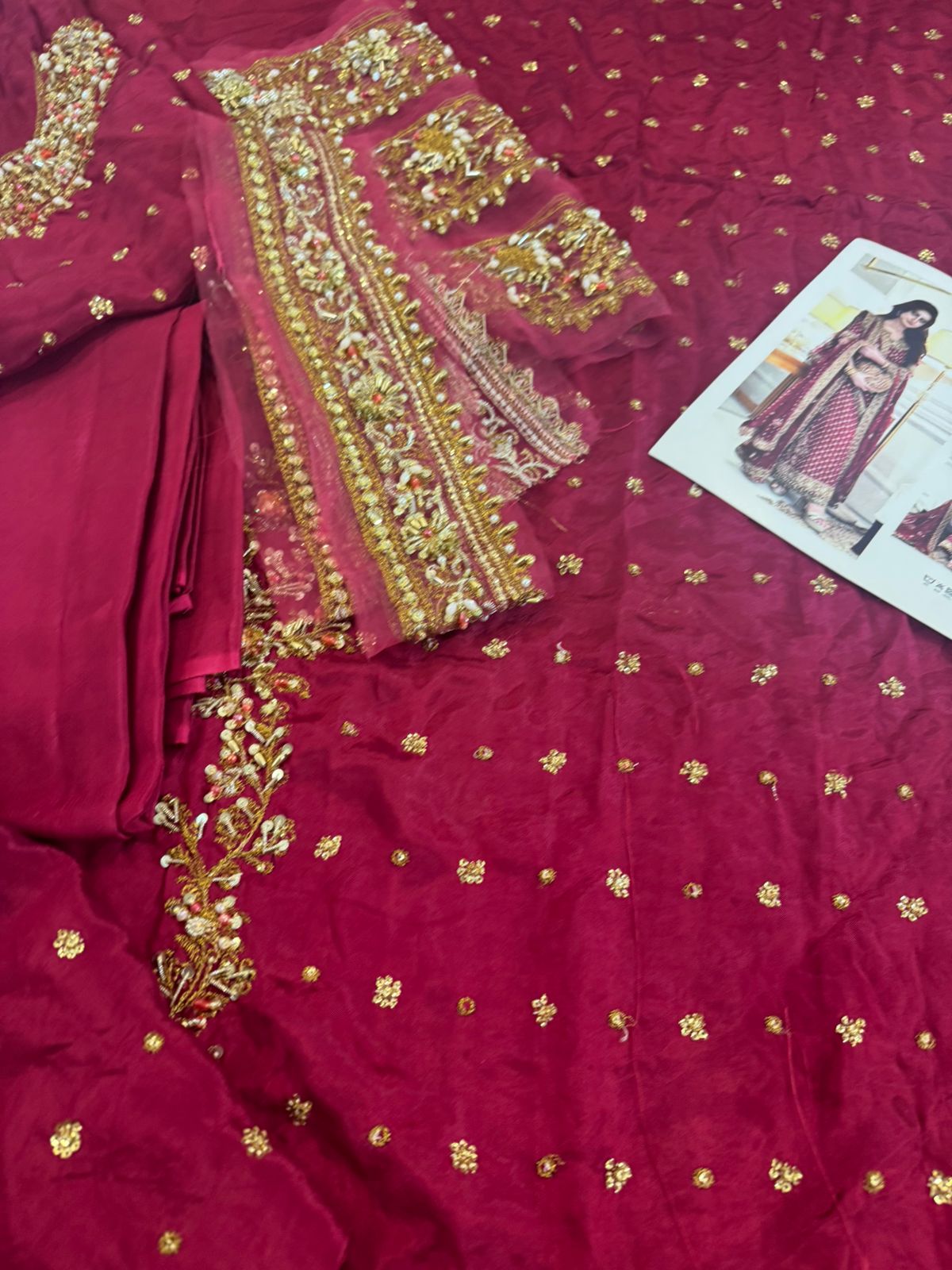 Haris Shakeel Wedding Edition Shocking Pink Chiffon Outfit – Hand Embellished with Sequins, Dabka & Cora Work
