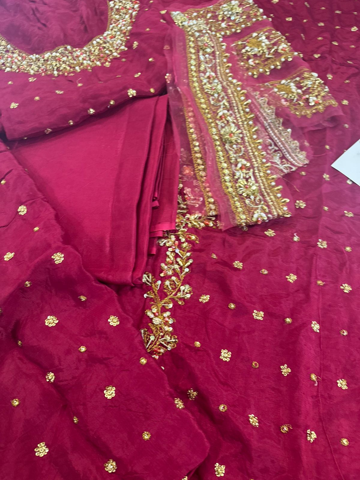 Haris Shakeel Wedding Edition Shocking Pink Chiffon Outfit – Hand Embellished with Sequins, Dabka & Cora Work