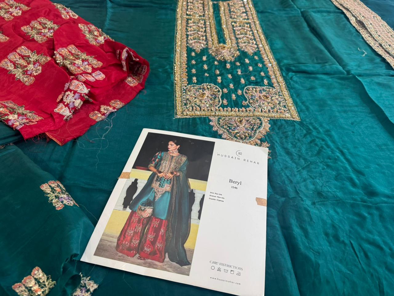 Hussain Rehar – Green & Red Chiffon Bridal Wedding Edition