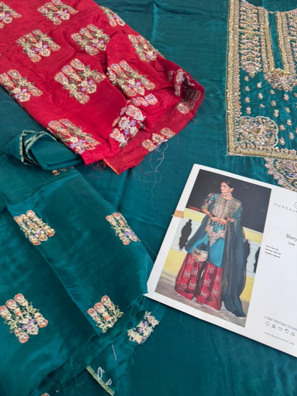 Hussain Rehar – Green & Red Chiffon Bridal Wedding Edition