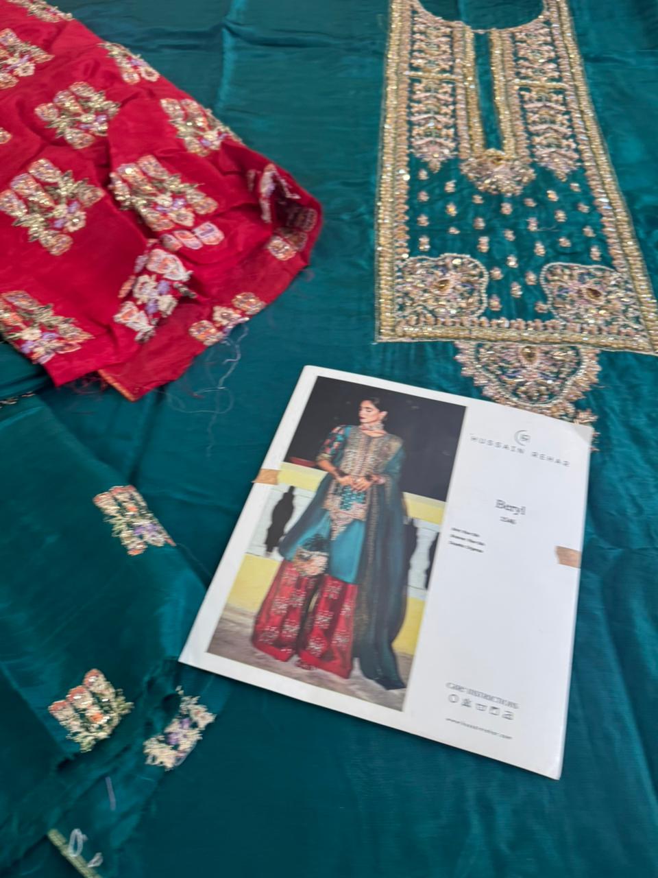 Hussain Rehar – Green & Red Chiffon Bridal Wedding Edition