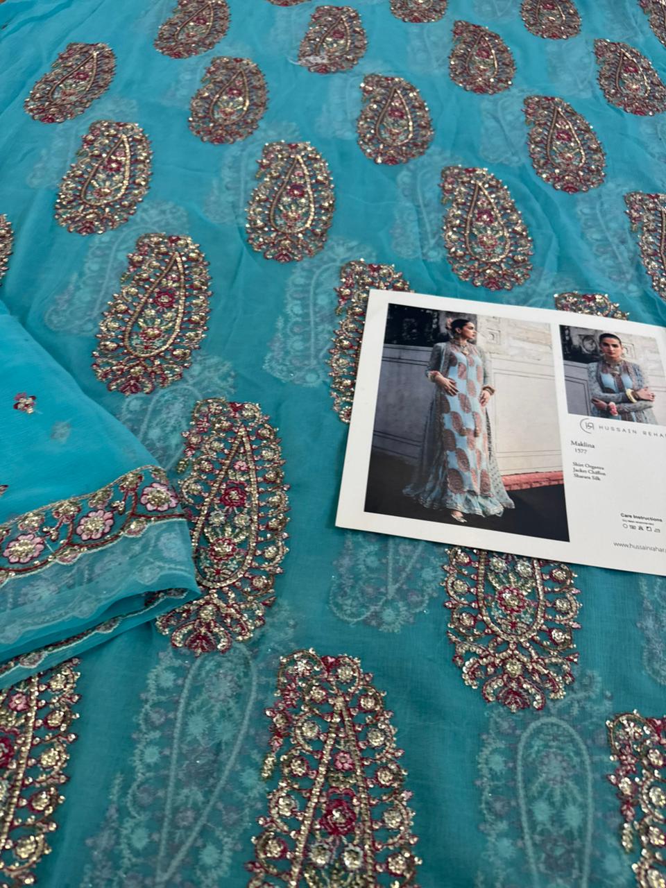 Hussain Rehar Wedding Edition – Aqua Chiffon Bridal Dress | Luxury Embroidered Peshwas Set
