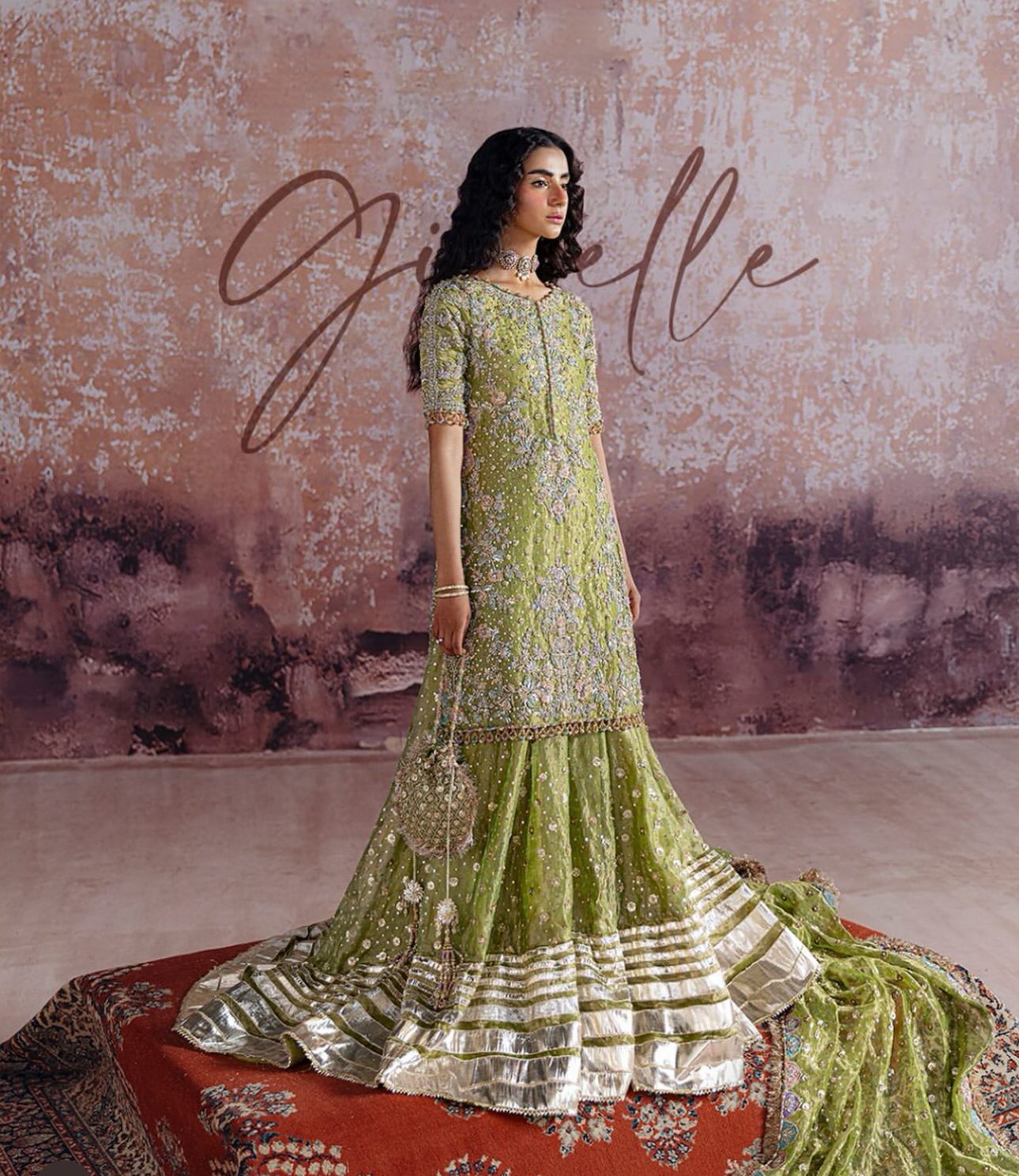 Sara Rohail Asghar Shadan – Pure Tissue Farshi Gharara Set | Handcrafted Zardozi Wedding Outfit