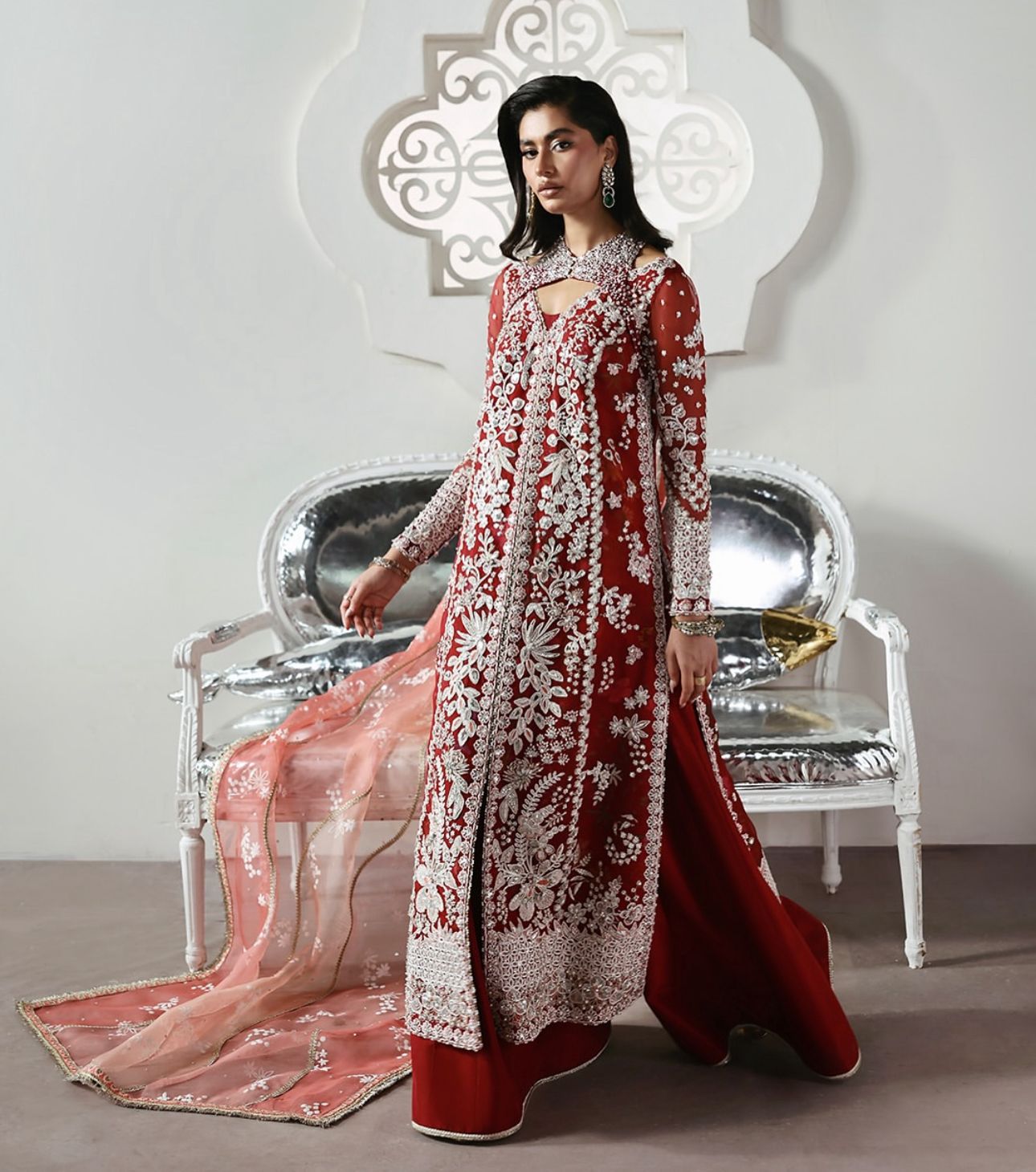 Soraya Crimson Red Wedding Wear | 16-Panel Luxury Bridal Dress by Clothes Forum