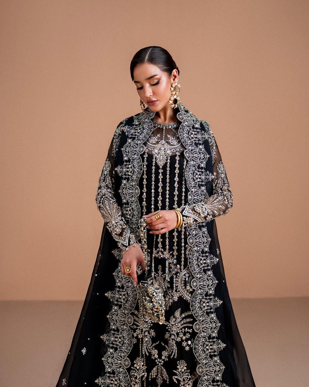 Kanwal Malik Black Kathan Organza Bridal Ensemble – Bold Luxury Wedding Edition