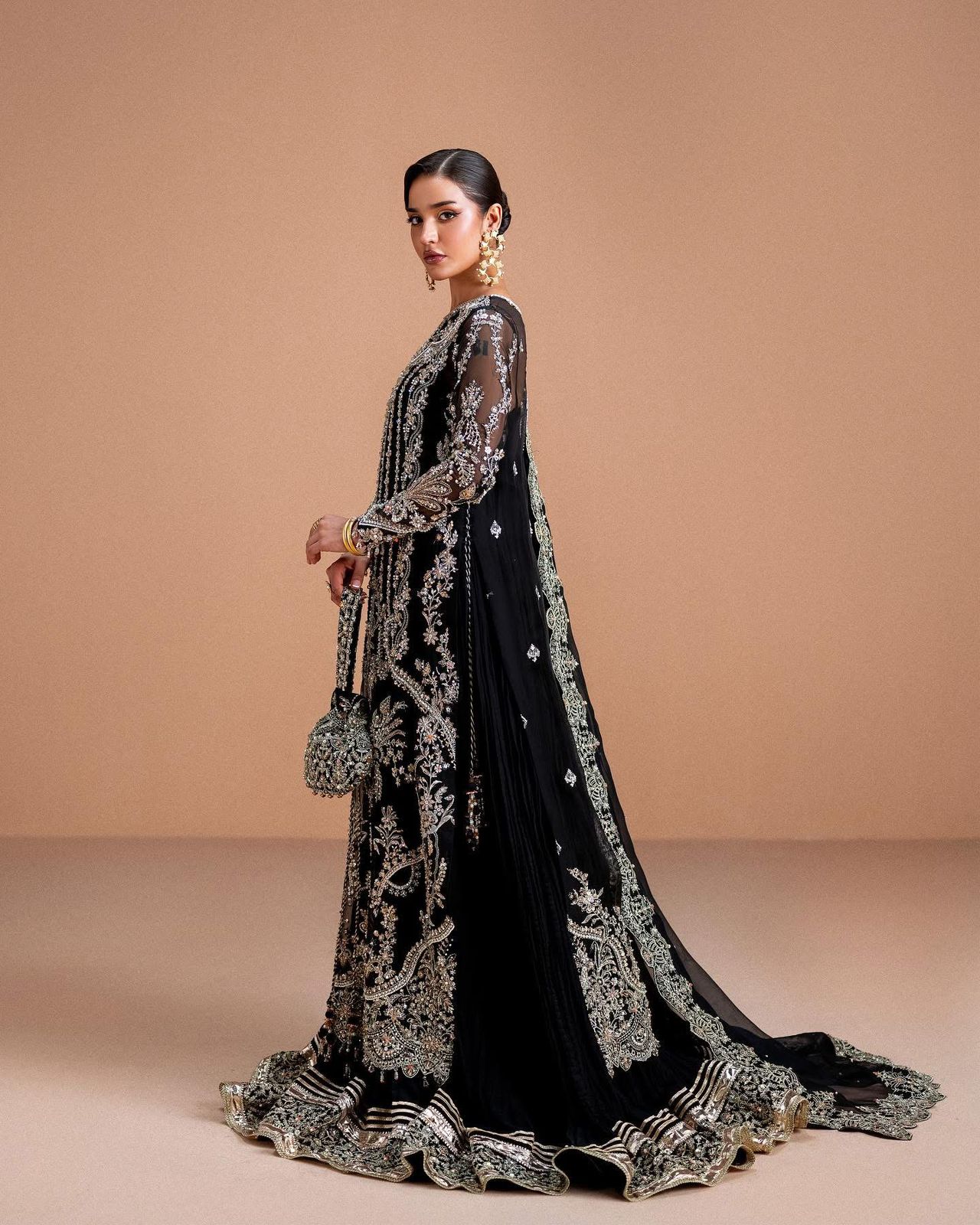 Kanwal Malik Black Kathan Organza Bridal Ensemble – Bold Luxury Wedding Edition