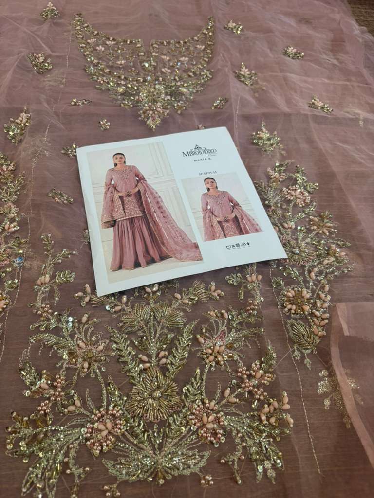 Maria B Chiffon Wedding Edition – Ice Blue Organza Embroidered Sharara Set