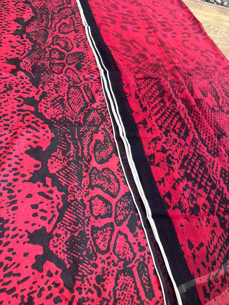 Maria B MPrint Winter Collection – Red & Black Chiffon 3 Piece Suit