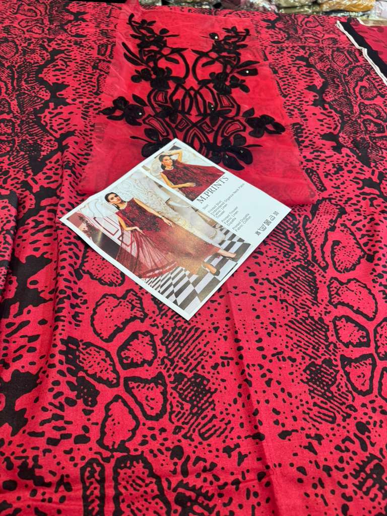 Maria B MPrint Winter Collection – Red & Black Chiffon 3 Piece Suit