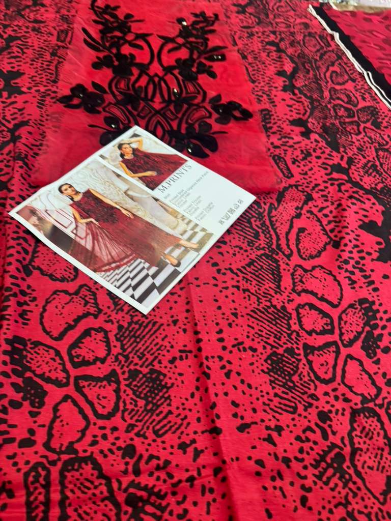 Maria B MPrint Winter Collection – Red & Black Chiffon 3 Piece Suit