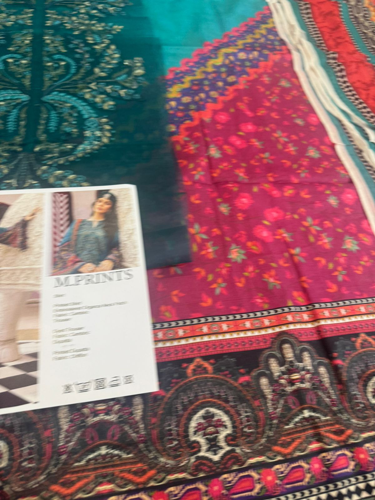 Maria B Rani Mahal M Prints 25 – Teal Green Embroidered Cambric 3-Piece Winter Collection