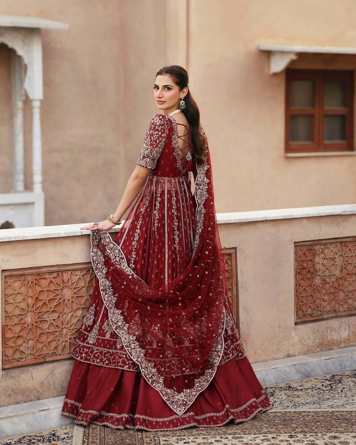 Faiza Saqlain Bridal Maxi – Red Embellished Net & Korean Raw Silk Ensemble