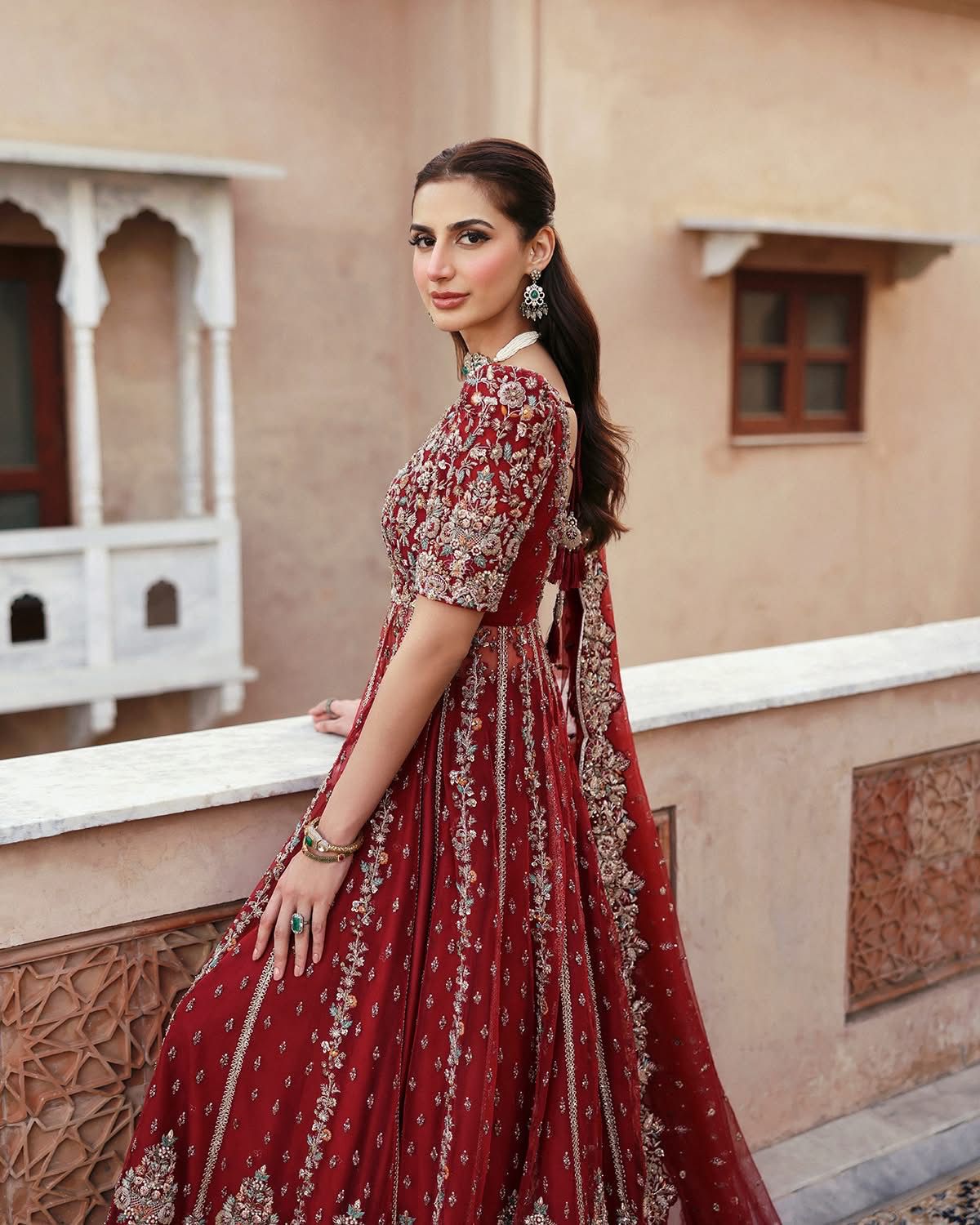 Faiza Saqlain Bridal Maxi – Red Embellished Net & Korean Raw Silk Ensemble