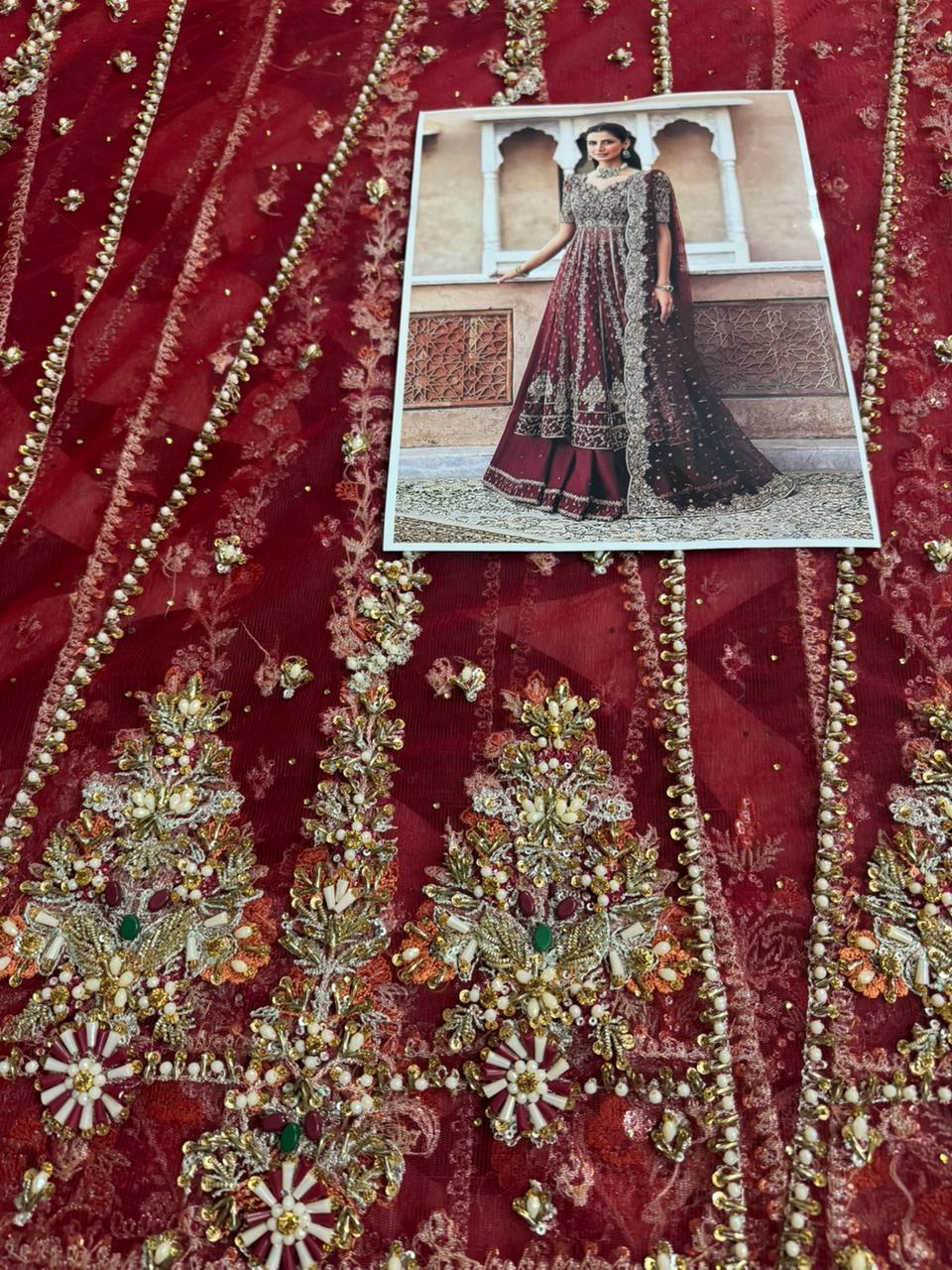 Faiza Saqlain Bridal Maxi – Red Embellished Net & Korean Raw Silk Ensemble