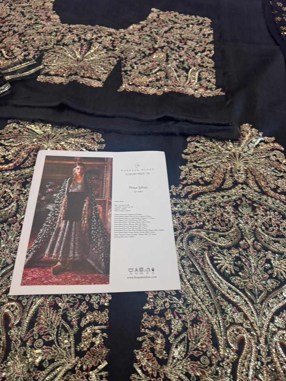 Hussain Rehar Luxury Korean Silk Peshwas – Black Embroidered Festive Ensemble