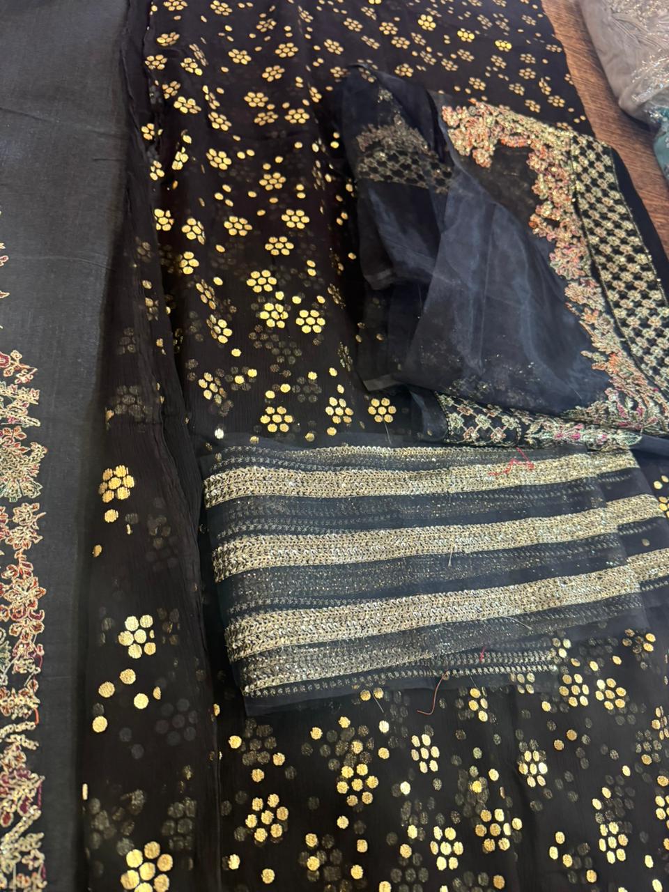 Hussain Rehar Luxury Korean Silk Peshwas – Black Embroidered Festive Ensemble