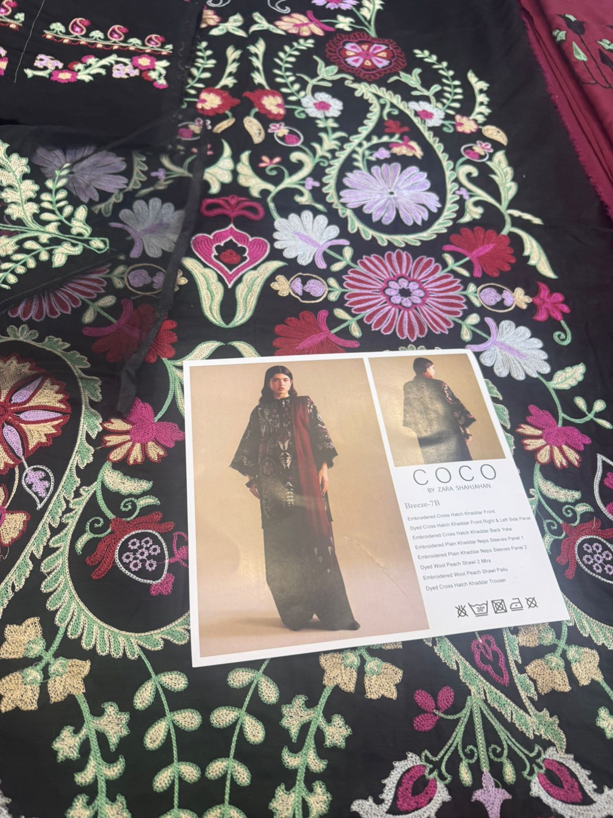 COCO by Zara Shahjahan Breeze-7B – Black Khaddar Winter Suit with Maroon Shawl