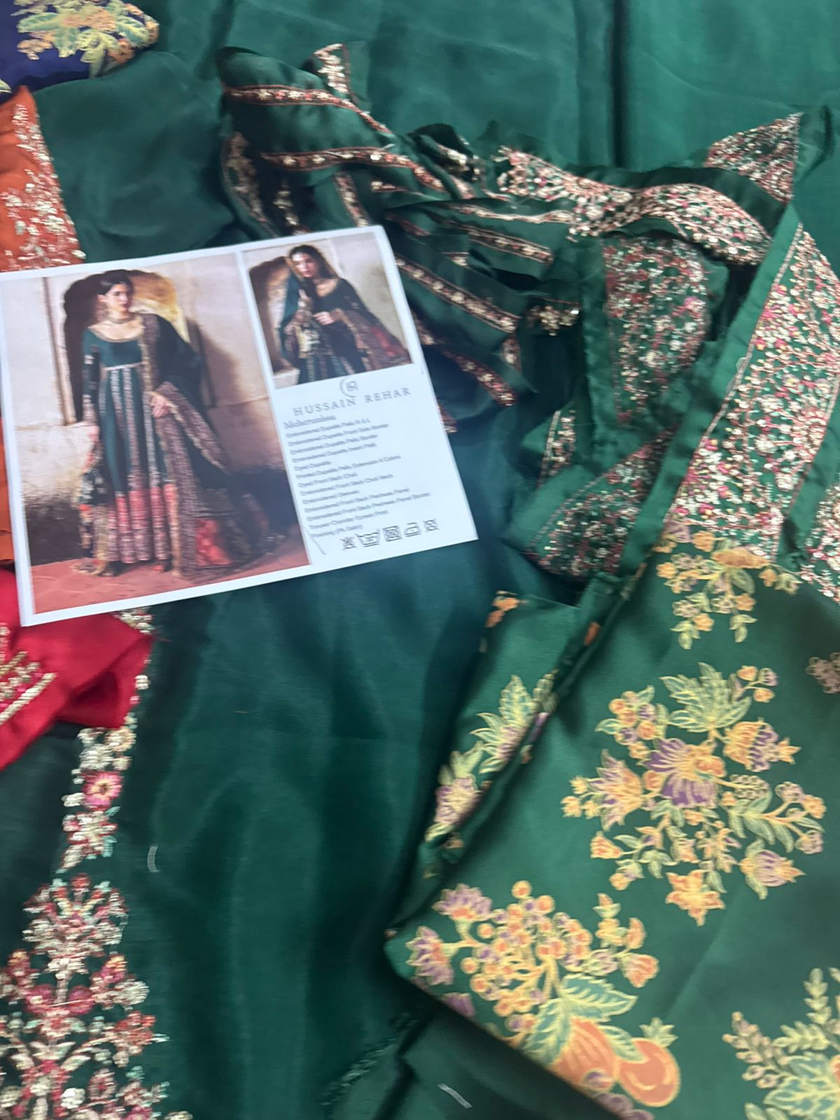 Hussain Rehar Massarat Meherunissa – Emerald Green Embroidered Raw Silk Formal Suit