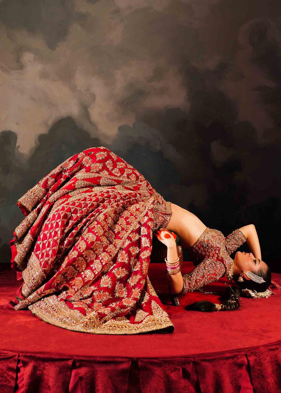 Hussain Rehar Red Pure Organza Lehenga Choli| Luxury Wedding &Festive Wear