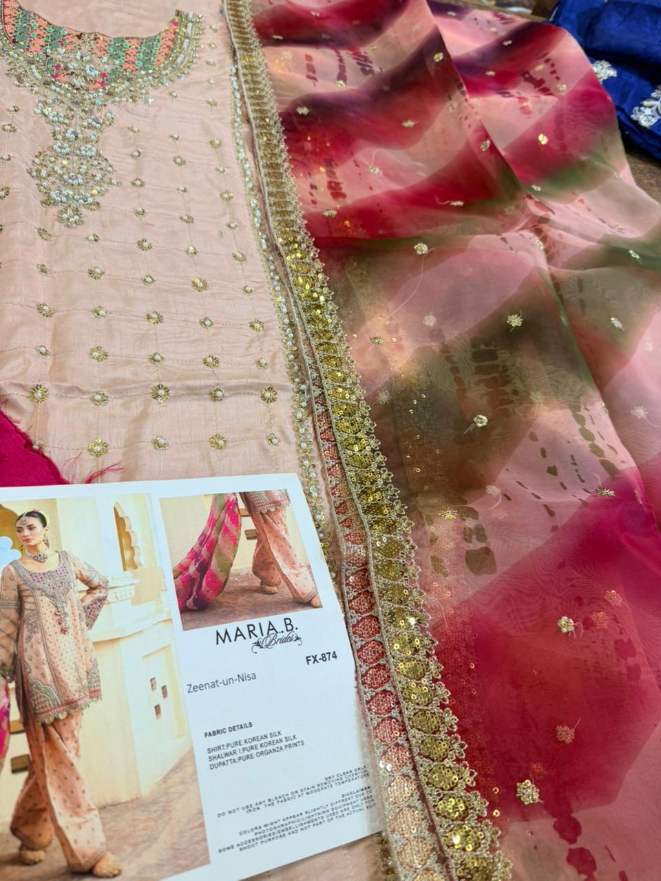 Maria B Peachy Pink Pure Organza Wedding Edition | Traditional Gotta & Chatta Patti Work