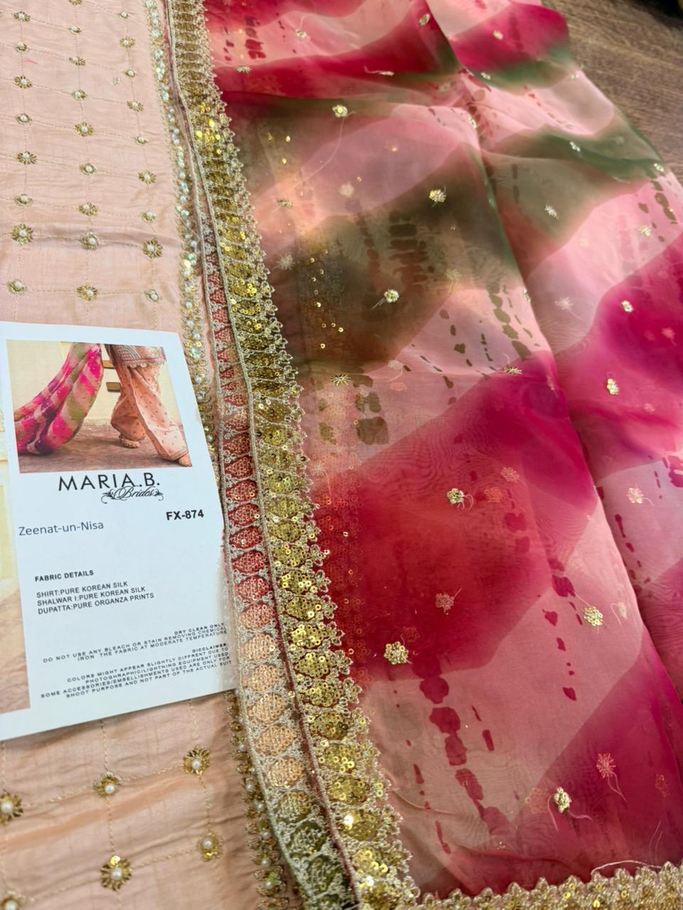 Maria B Peachy Pink Pure Organza Wedding Edition | Traditional Gotta & Chatta Patti Work