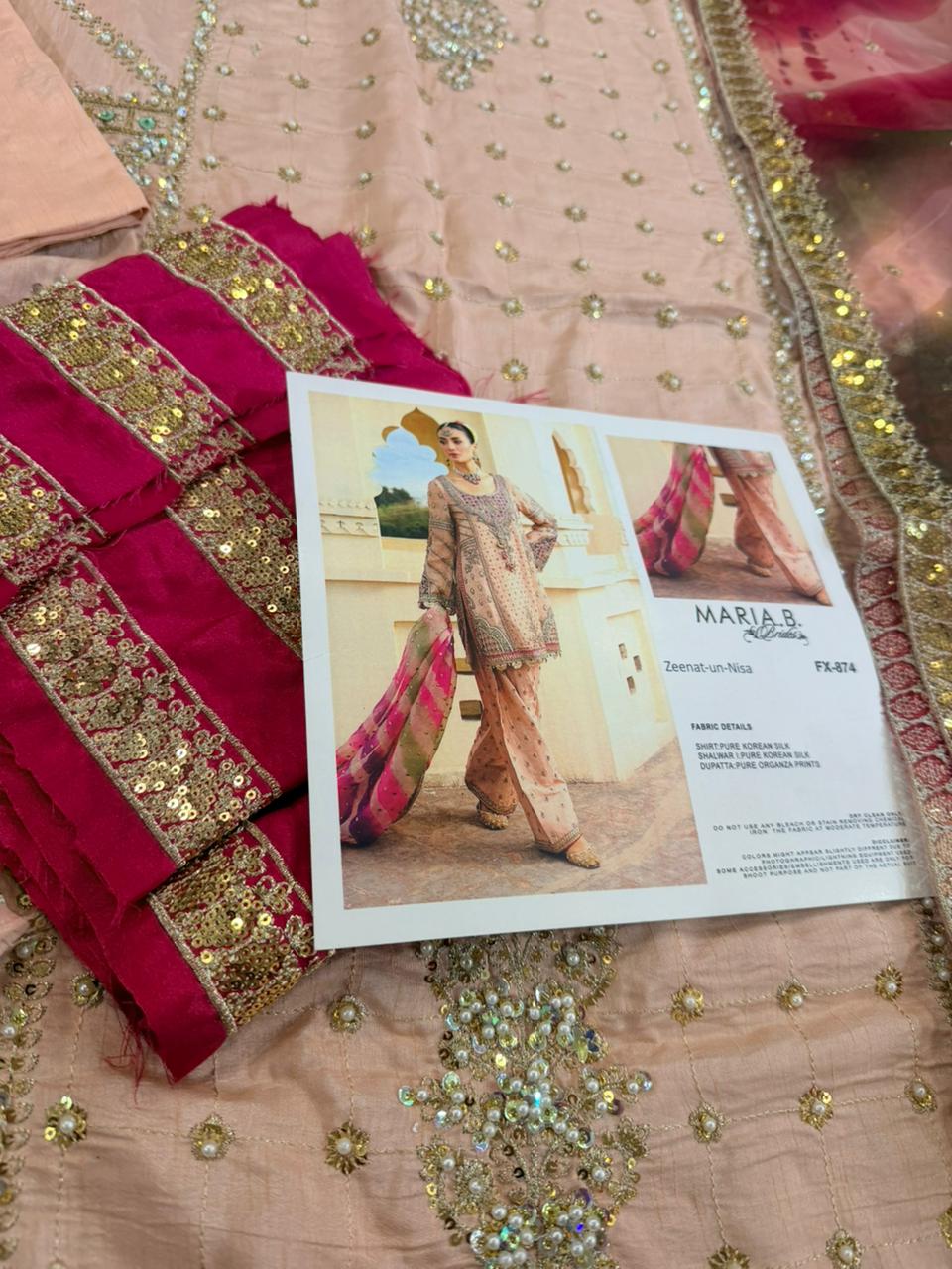 Maria B Peachy Pink Pure Organza Wedding Edition | Traditional Gotta & Chatta Patti Work