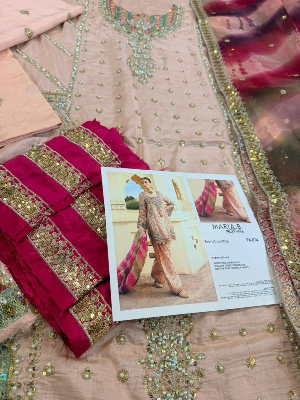 Maria B Peachy Pink Pure Organza Wedding Edition | Traditional Gotta & Chatta Patti Work