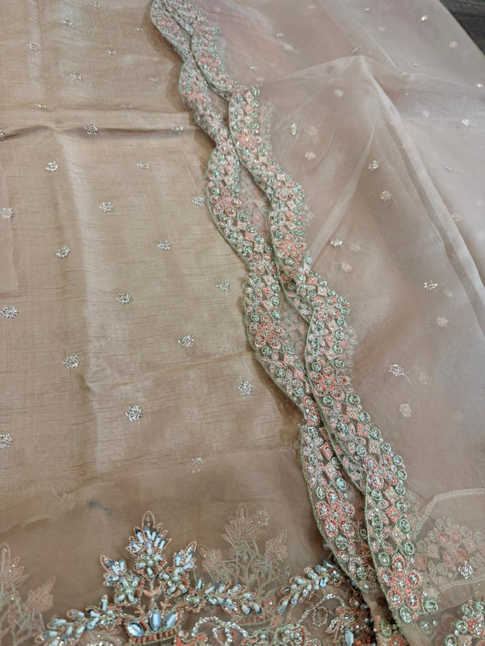 Alizeh Blush Pink Embroidered Formal Suit | Luxury Organza 3-Piece Dress