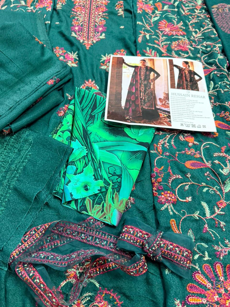 Hussain Rehar – Green Karandi Winter Ensemble with Luxe Embroidery