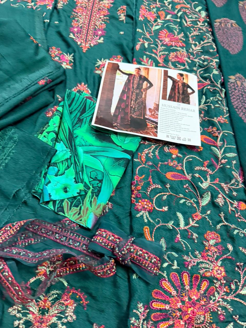 Hussain Rehar – Green Karandi Winter Ensemble with Luxe Embroidery