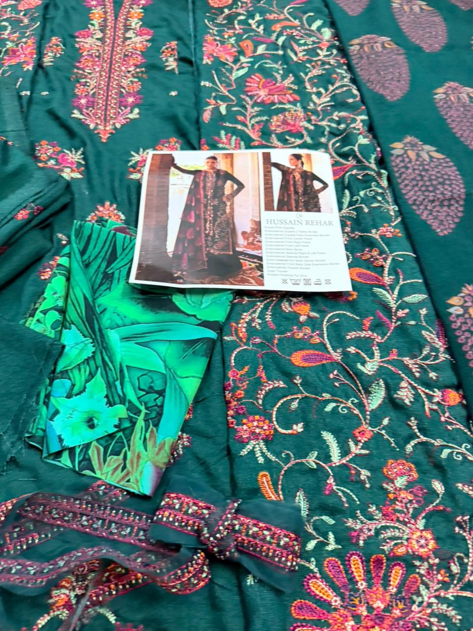 Hussain Rehar – Green Karandi Winter Ensemble with Luxe Embroidery