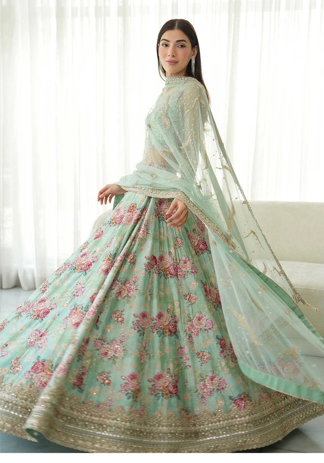Faiza Saqlain – Rosabella Sea Green Wedding Ensemble