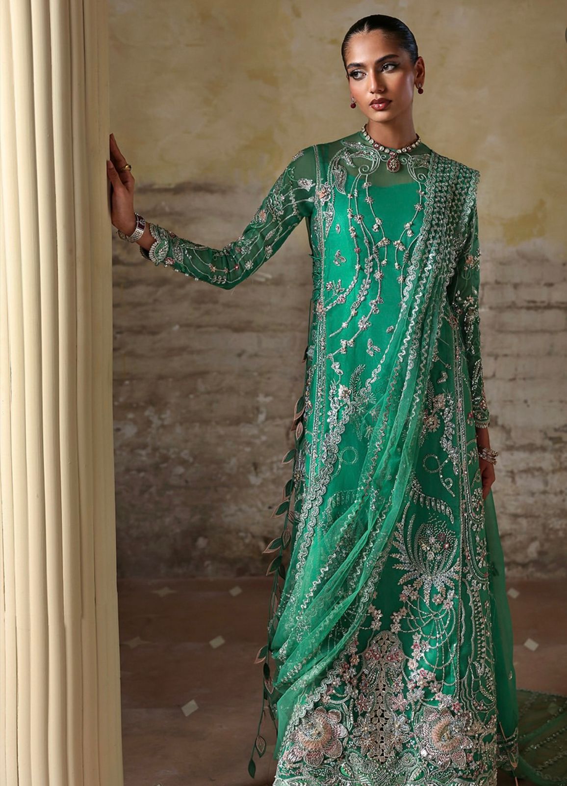 Soraya – Mazari Green Hand-Embellished Organza Ensemble (Unstitched)